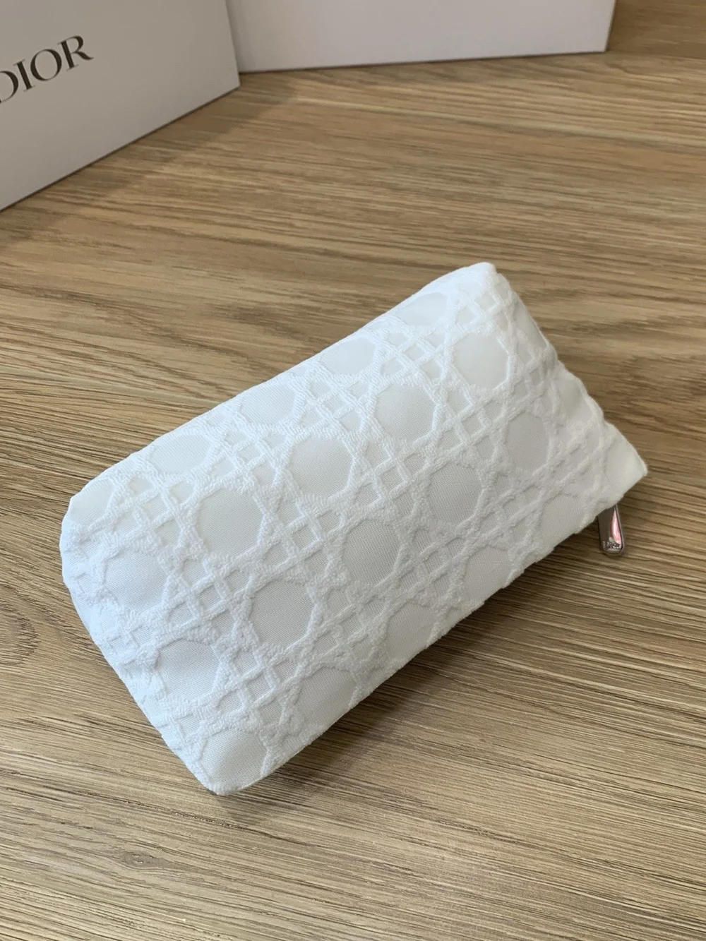 Dior White Embroidered Logo Pouch
